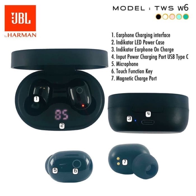 PROMO Headset Bluetooth JBL TWS W6 Led