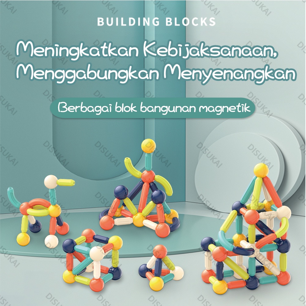 【Stok Baru】Tongkat balok bangunan magnetik 36 pcs Hisap yang kuat Mainan edukatif mainan puzzle mainan anak