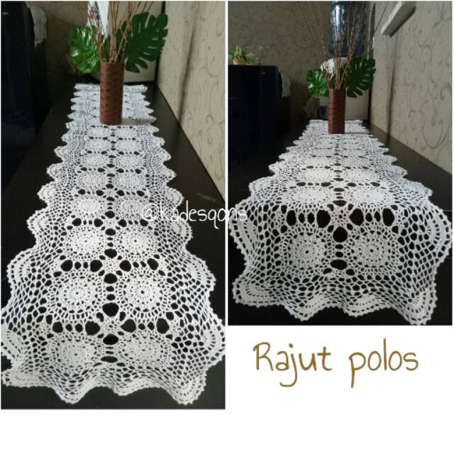 Taplak rajut polos . meja makan panjang tablerunner vintage mewah minimalis tablecloth meja tamu