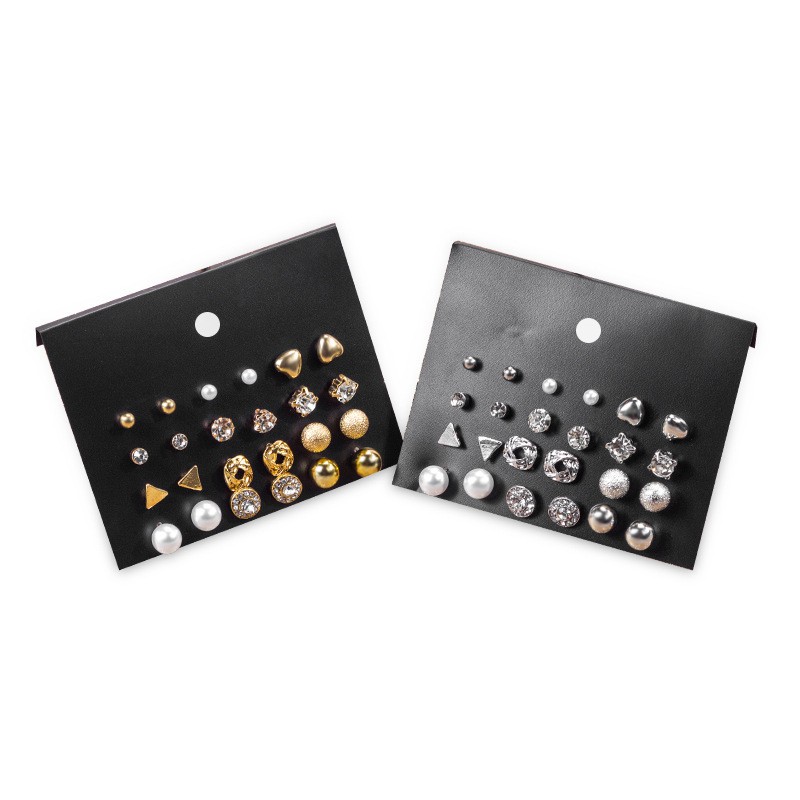 ★ODS★  12 Pasang FA29  Anting Set Pasangan  Pearl Crystal Stud Triangle Bar Stud earrings set