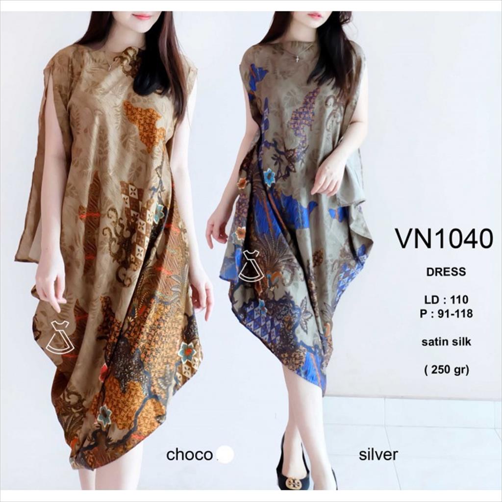 VN1040 - Dress Batik Kaftan Asimetris Best Seller