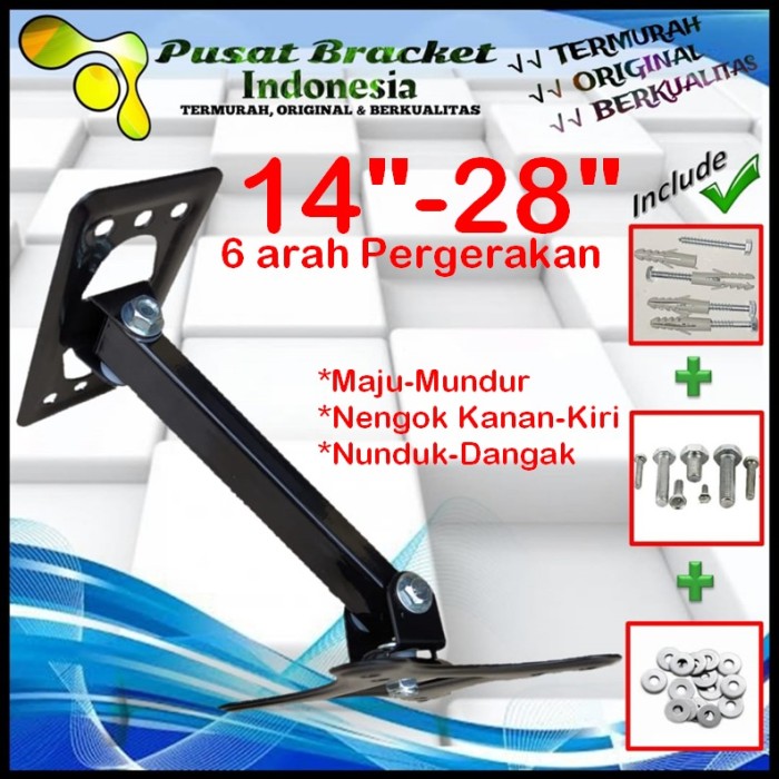 Bracket Tv 24 Monitor Lengan 14&quot; s/d 28&quot; 6arah Fleksible PBI.SWKNM-004