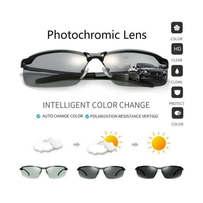 Kacamata Polarized Hitam Pria Photochromic Anti Silau Siang Malam Ori