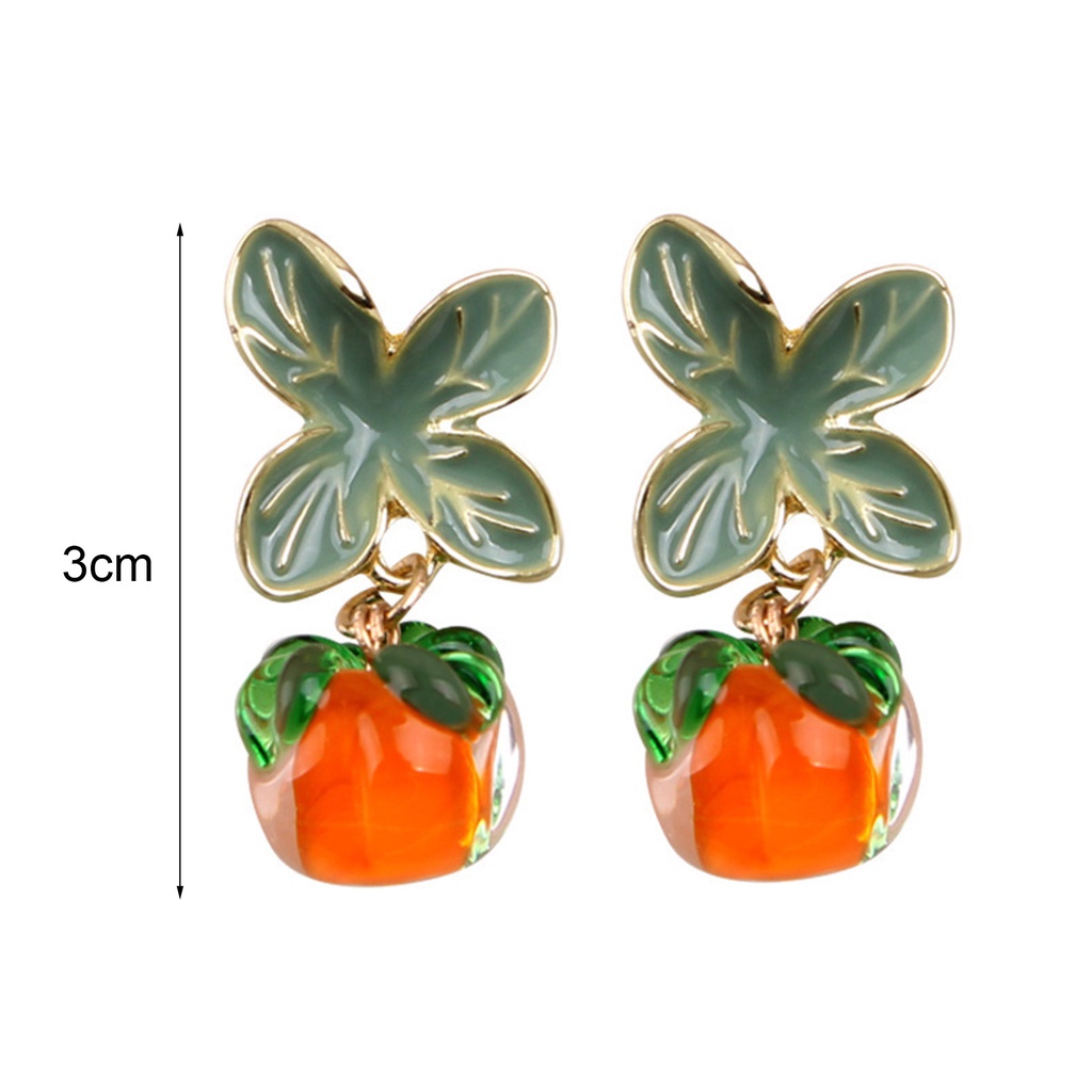 Hu Hu Hu Hu Hu Alat Bantu Pasang Kacamata♡ 1 Pasang Anting Tusuk Gantung Desain Buah Kesimmon Bahan Kaca Untuk Wanita