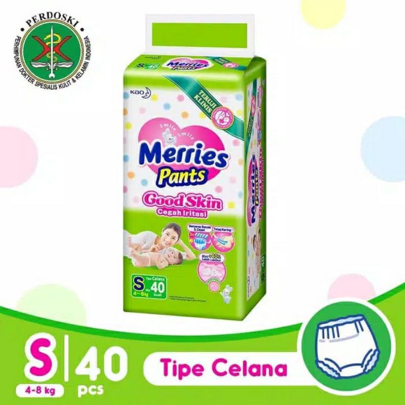 Popok Merries Pants Good Skin NB-S40 Diapers Celana Bayi Ukuran S isi 40