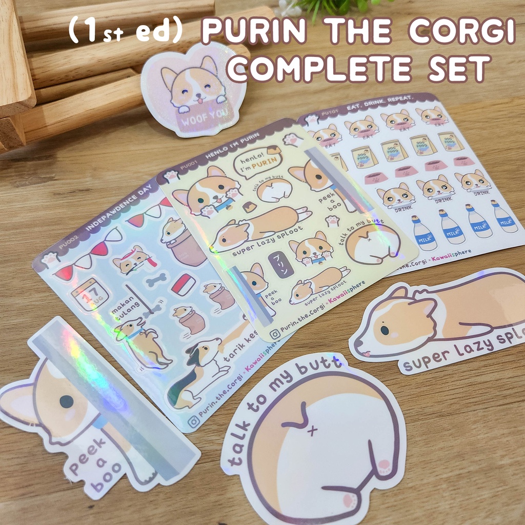 

Purin the Corgi 1st Edition Complete Set | +Bonus Woof You Sticker | Corgi Stickers | Stiker Anjing Corgi