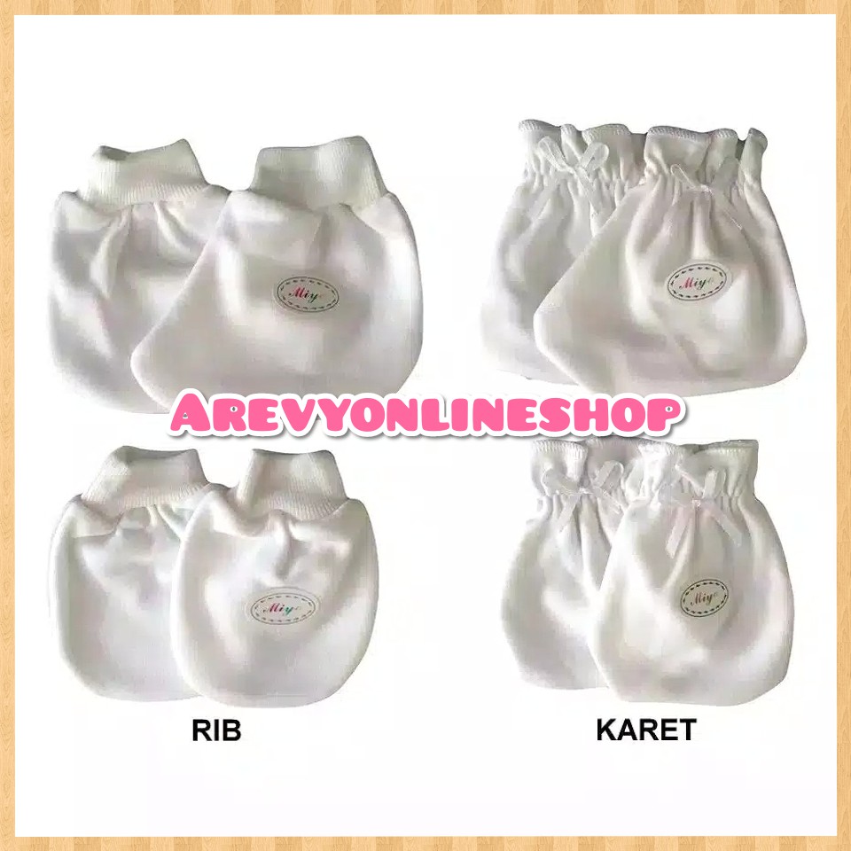 Termurah! Miyo Sarung Tangan Bayi Kaos Kaki Baby Newborn (STK) PUTIH Karet (Newborn) | Perlengkapan Bayi Baru Lahir