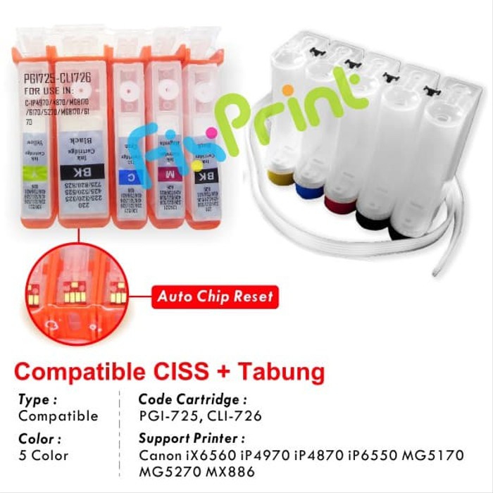 Cartridge CISS Infus Printer Canon IX6560+Tabung PGI725 CLI726 725 726 FPS986