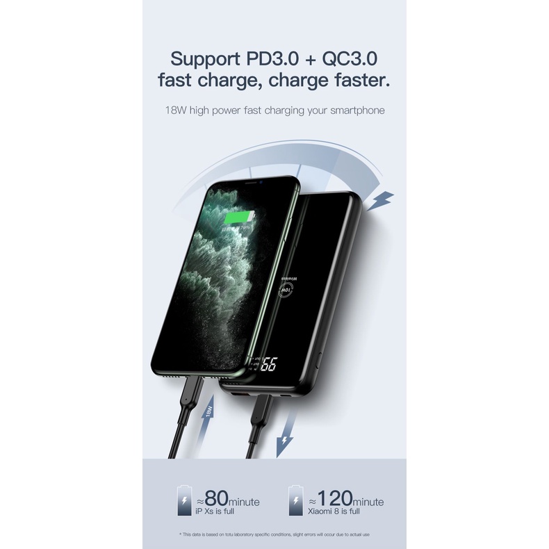 Powerbank 10000mAh Wireless TOTU Bossi PD 18W / QC3.0 with Display