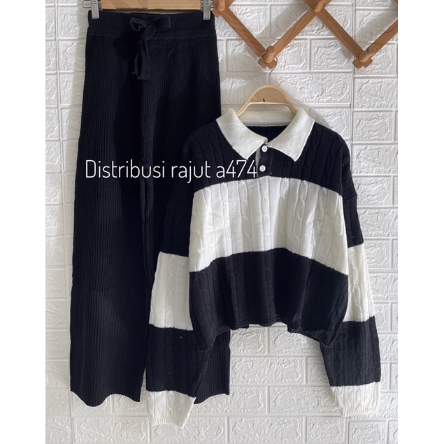 ONESET SWEATER WANGKY CABLE BAWAHAN KULOT WANITA