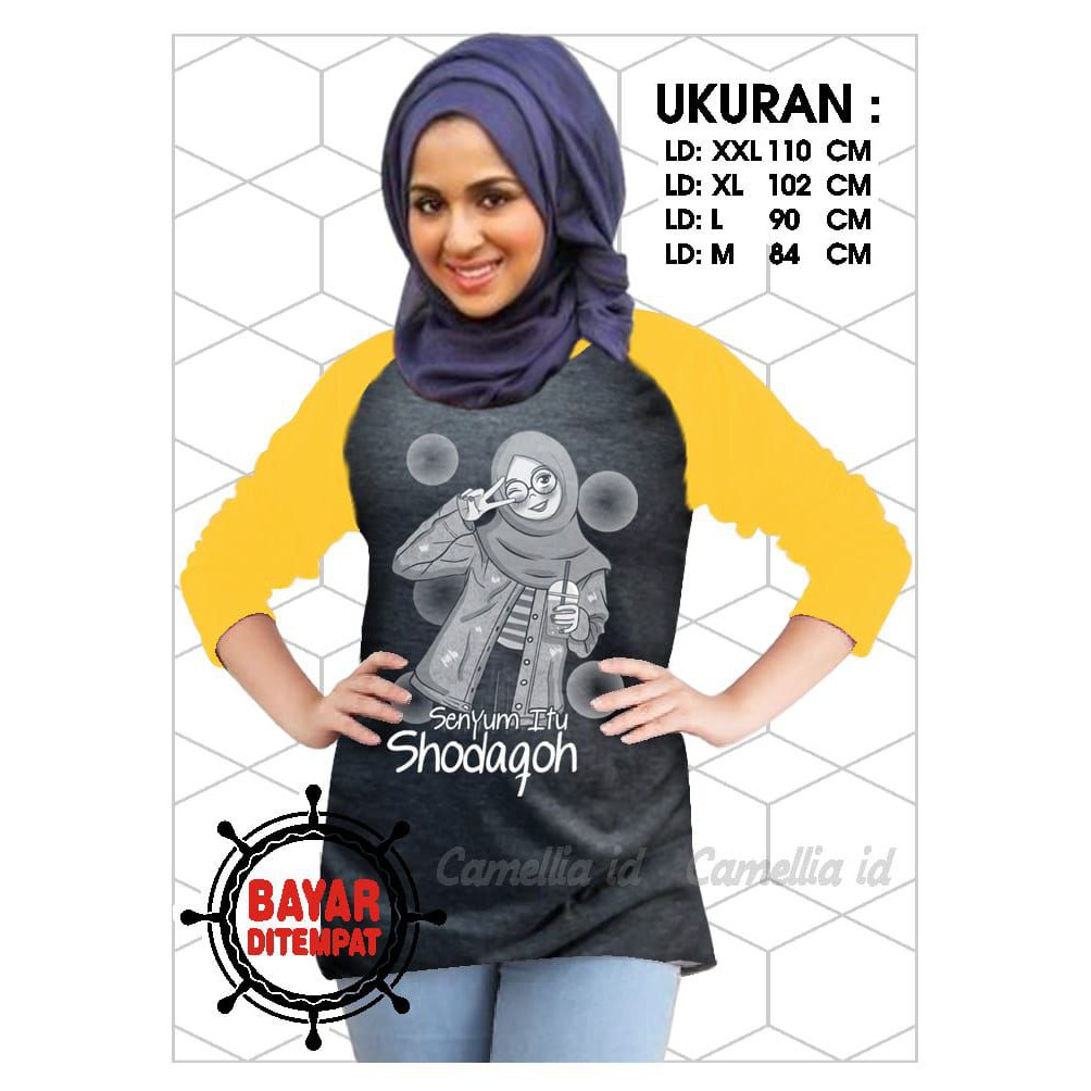 Kaos Raglan (SHODAQOH)/Kaos Wanita Lengan 3/4/ Kaos Wanita/ Kaos Cewek/ Kaos Oblong/Misty