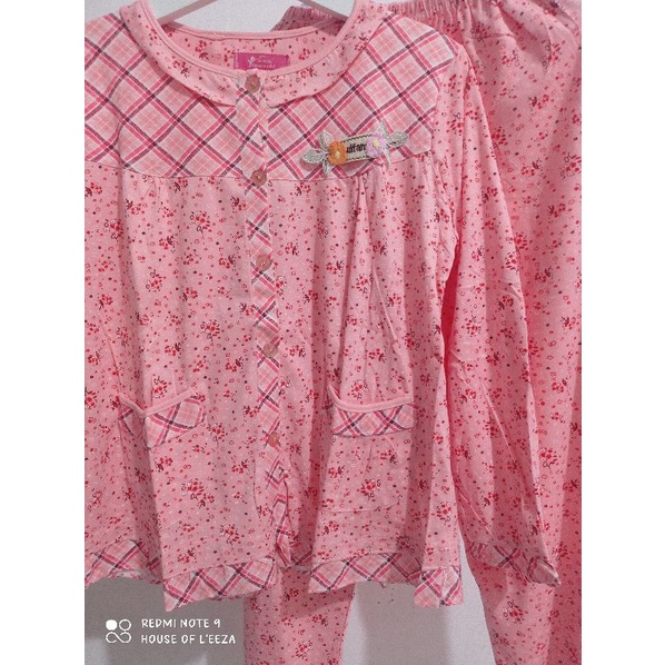 Piyama PP tebal full print L & XL-Peach bunga