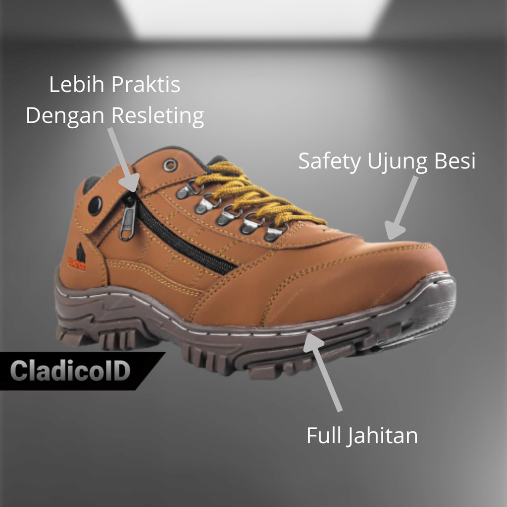 Sepatu Safety Pria Boot Pendek Ujung Besi Cocok Dipakai Kerja Lapangan Outdoor Proyek Hiking Mendaki Gunung Sefty Shoes Modern Keren Sylish Anak Muda Sepatu Cladico