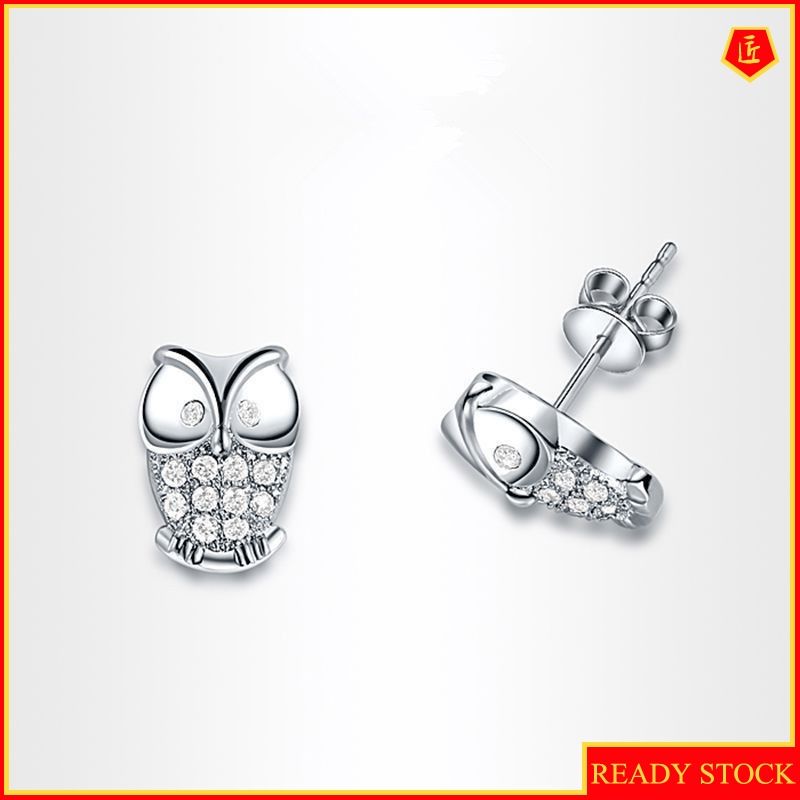 [Ready Stock]Simple Personality Diamond Owl Stud Earrings