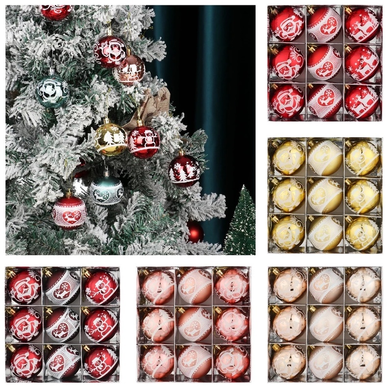 Set Bola Natal Lukisan Tangan Bulat 6cm Untuk Pohon Natal Christmas Tree Decoration Hanging Ball Ornaments Accessories