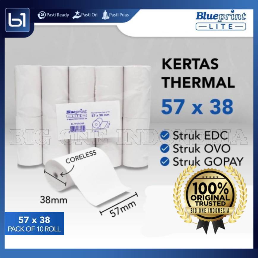 

Blueprint Lite Thermal Paper Roll 57x38mm, Kertas Thermal 57x38 mm, Kertas Struk Termal 57 X 38 MM, Kertas Printer Thermal