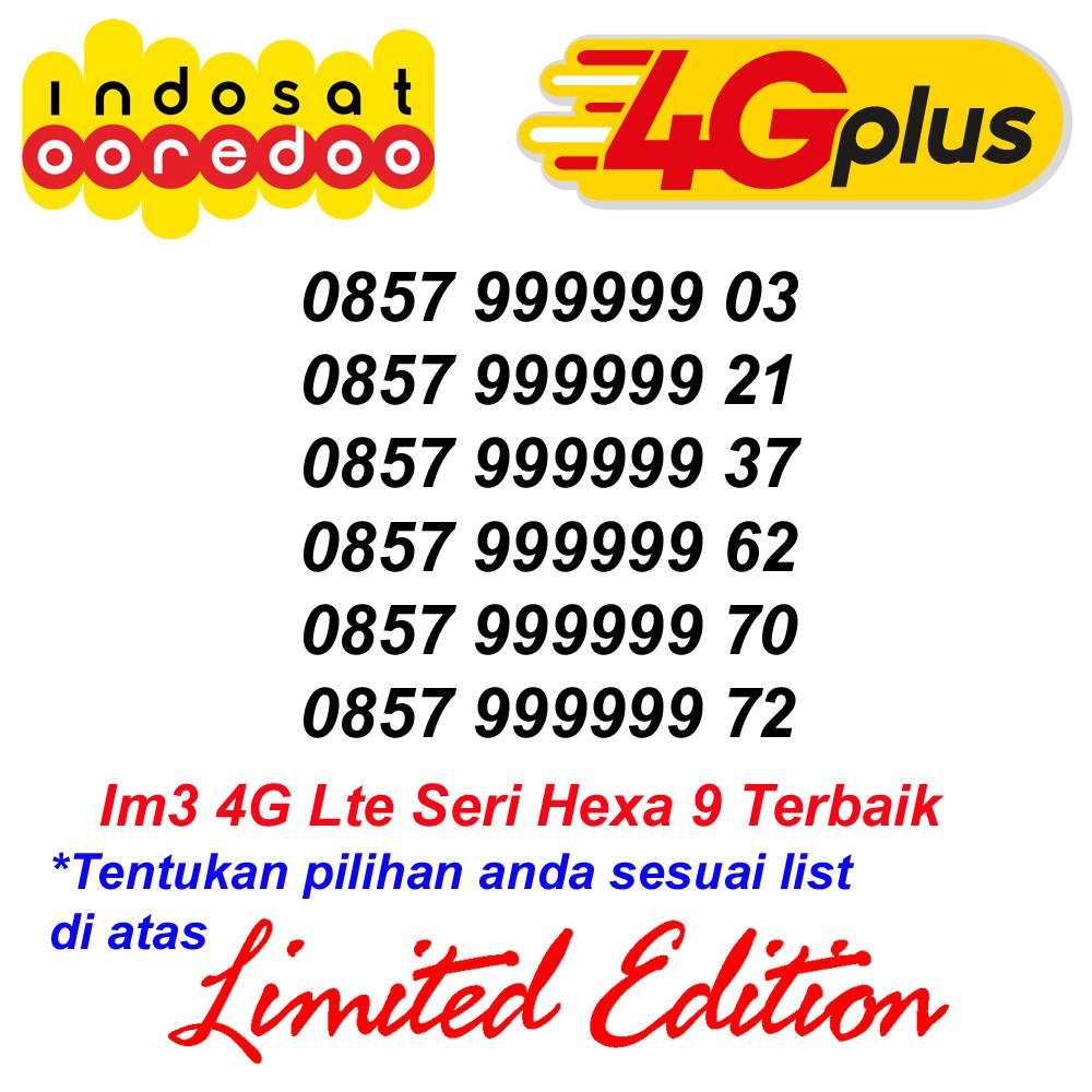 Indosat Im3 4G Lte 0857 999999 Kartu Perdana Nomor Cantik Ooredoo Nomer Hexa