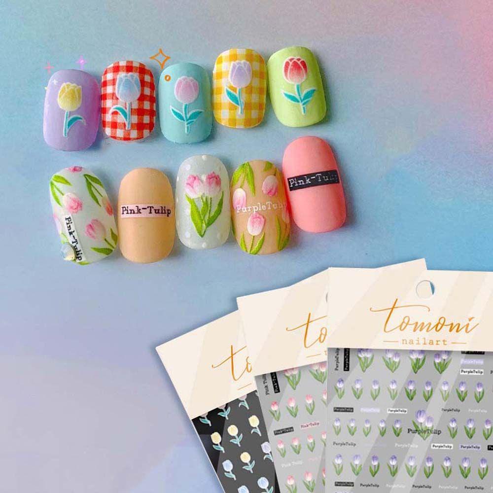AUGUSTINA Agustina Bunga Stiker Kuku Wanita Manicure Aksesoris Alfabet Inggris Self Adhesive Nail Art Dekorasi