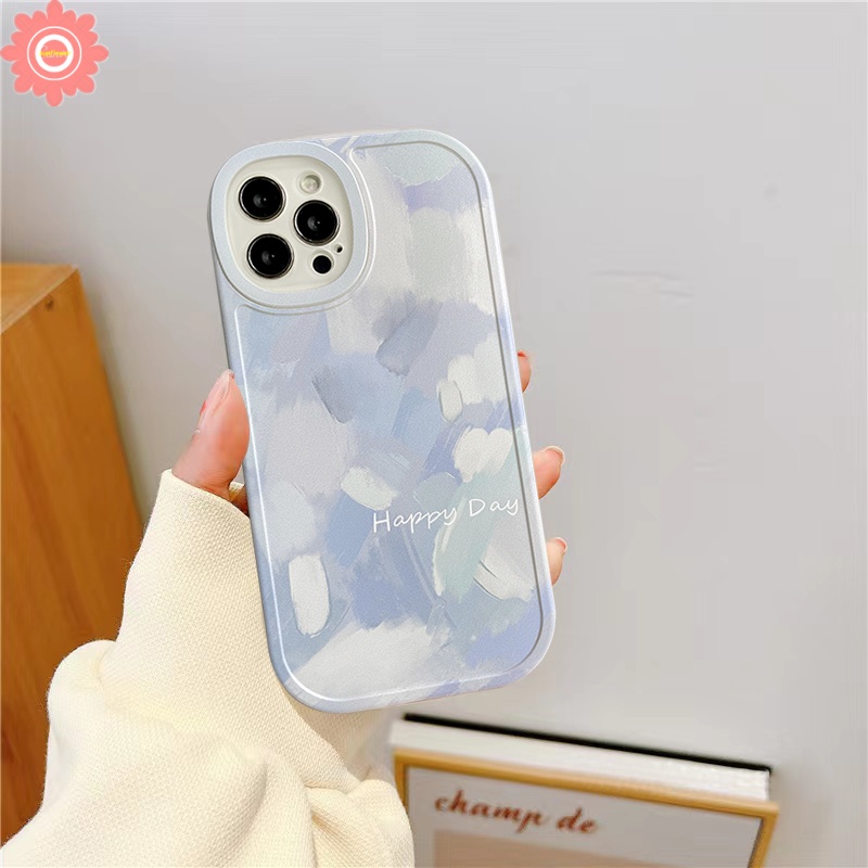 Redmi Note9 10 11 11s 10s 8 9s 9Pro 10 Pro Max Plus POCO M3 X3 Pro X3 NFC Redmi 12C 10 9C 10C 9A 9T 9 9C NFC Ins Simple Tinta Biru Painting Case Perlindungan Lensa TPU Lembut Sarung