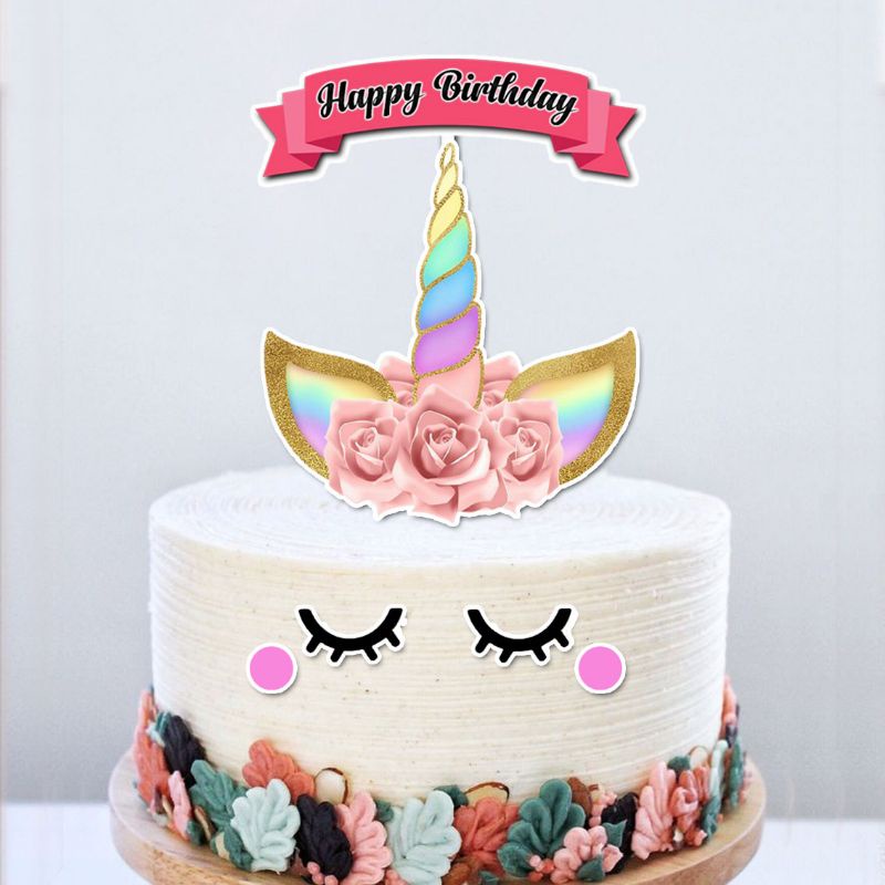 Topper cake unicorn tanduk happy birthday