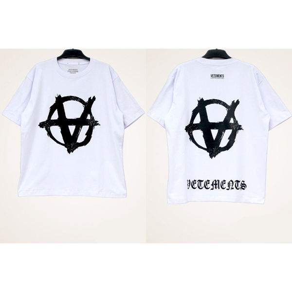 Kaos Oversize Vetements Double Anarchy Gothic Logo T-Shirt Off-White  | Kaos Atasan Pria