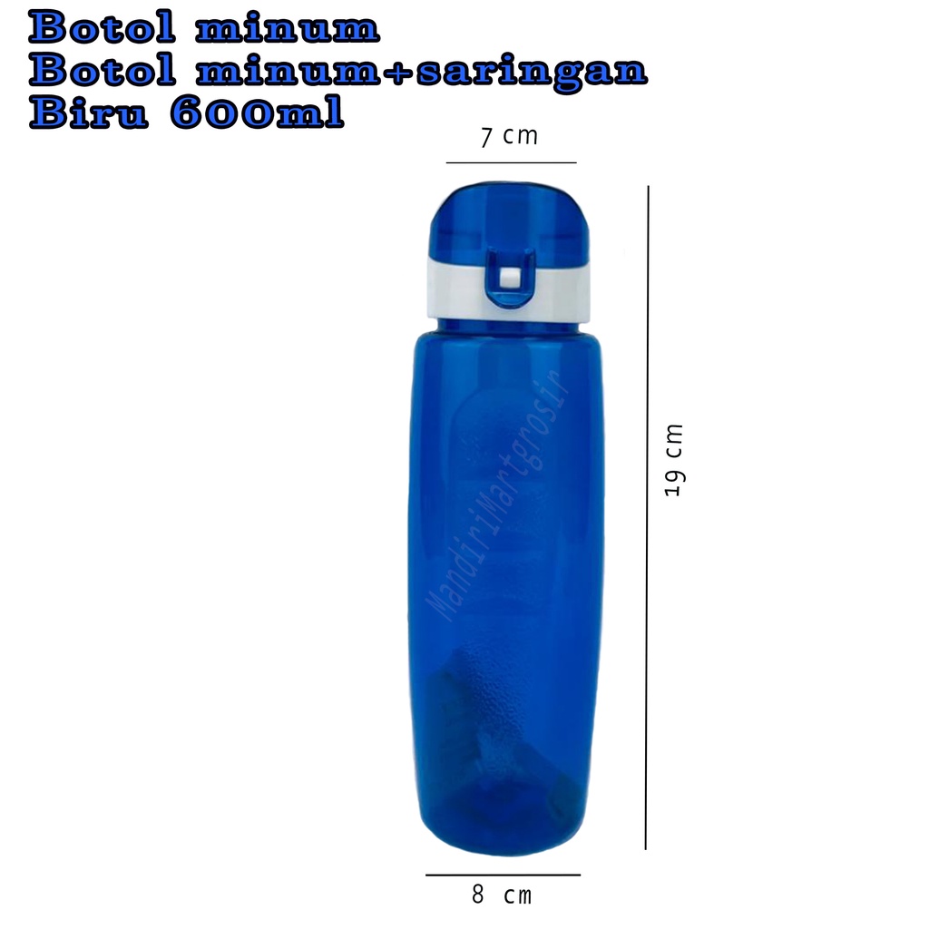 Botol minum + saringan * botol plastik * Warna biru * 600ml