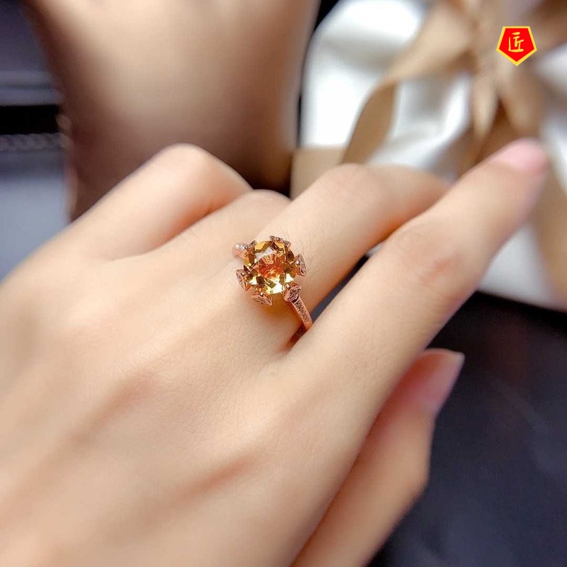 [Ready Stock]Luxury Citrine Ring Female Pt950 Platinum