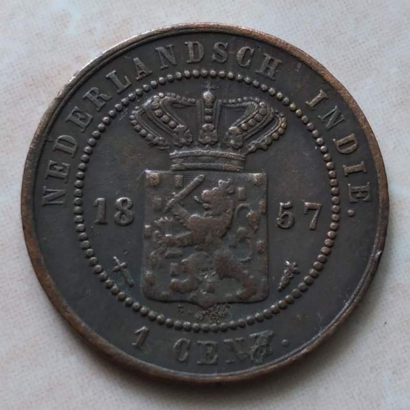 Koin Kuno Benggol 1 Cent Nederland Indie 1857 Cukup Bagus - B