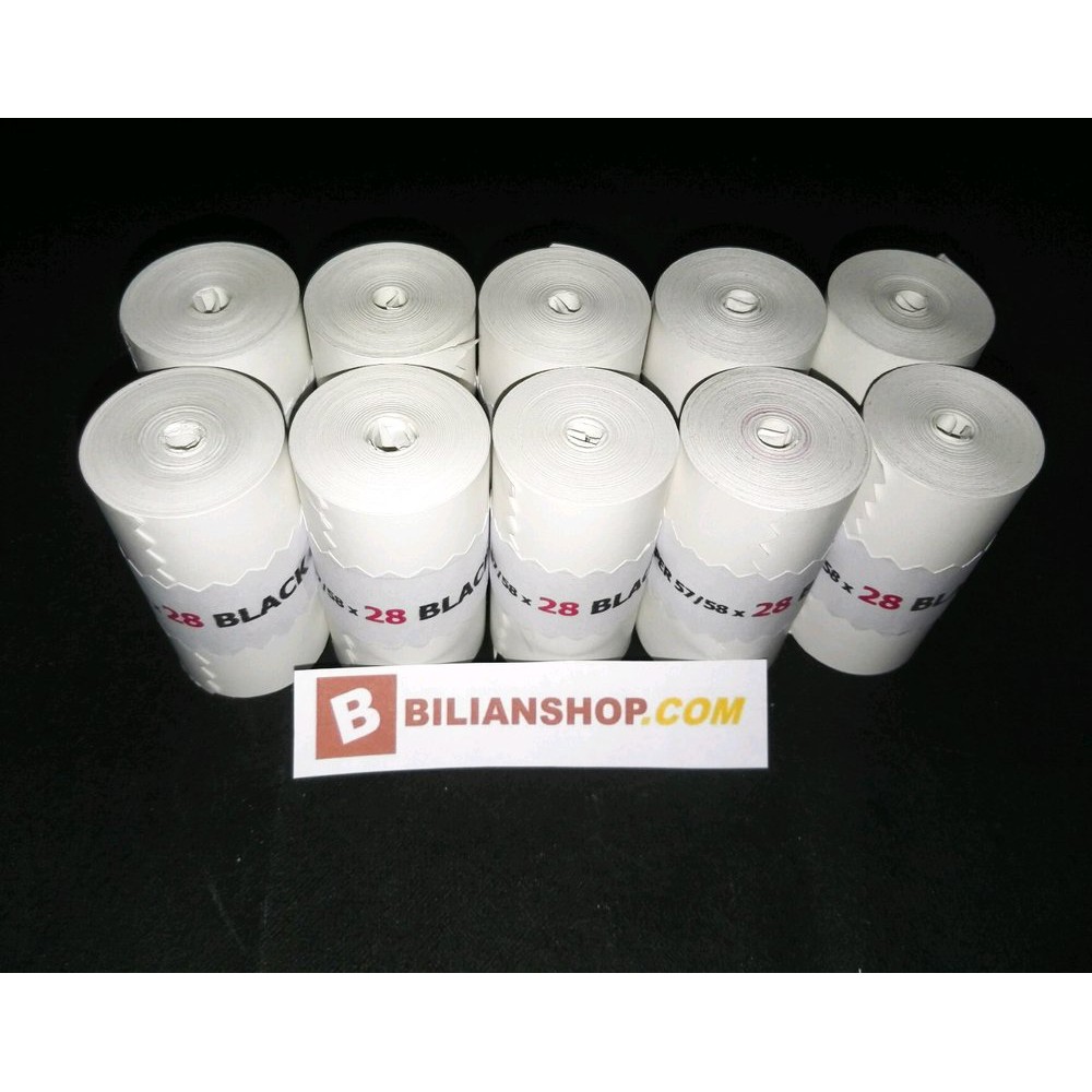 

Kertas printer kasir edc 57x28 58x28 thermal 10 roll cetak hitam untuk printer 58mm zjiang eppos