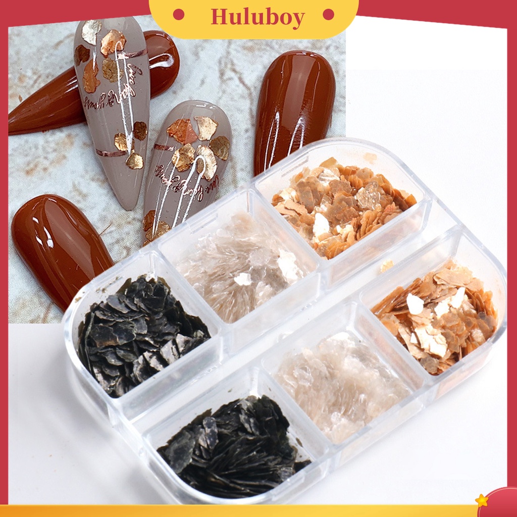 Huluboy Huluboy♡ 6 Grid / Box Sequin Nail Art Reflektif Saturation Tinggi Untuk Pesta