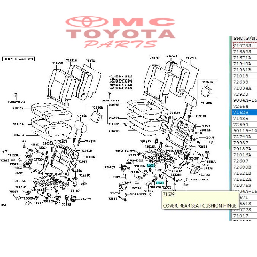 Tutup Cover Stelan Jok Tengah Avanza Xenia 71629-BZ010-E0