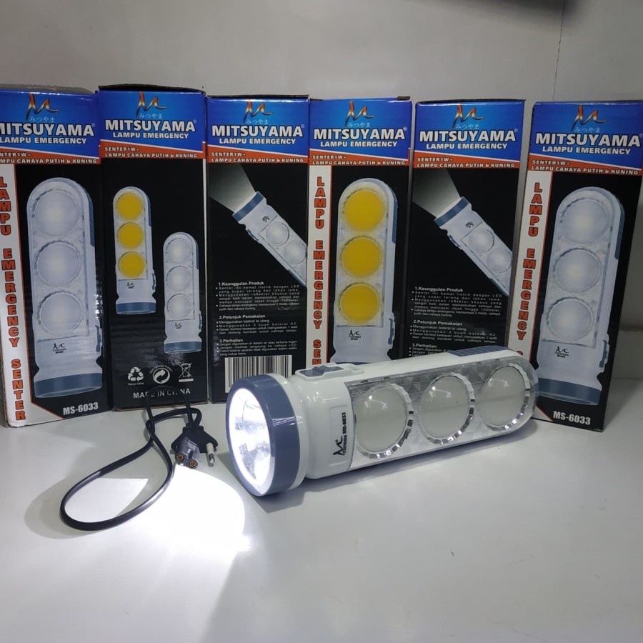 cod Lampu Emergency + Senter 1 Watt Cahaya Putih Kuning Mitsuyama MS-6033