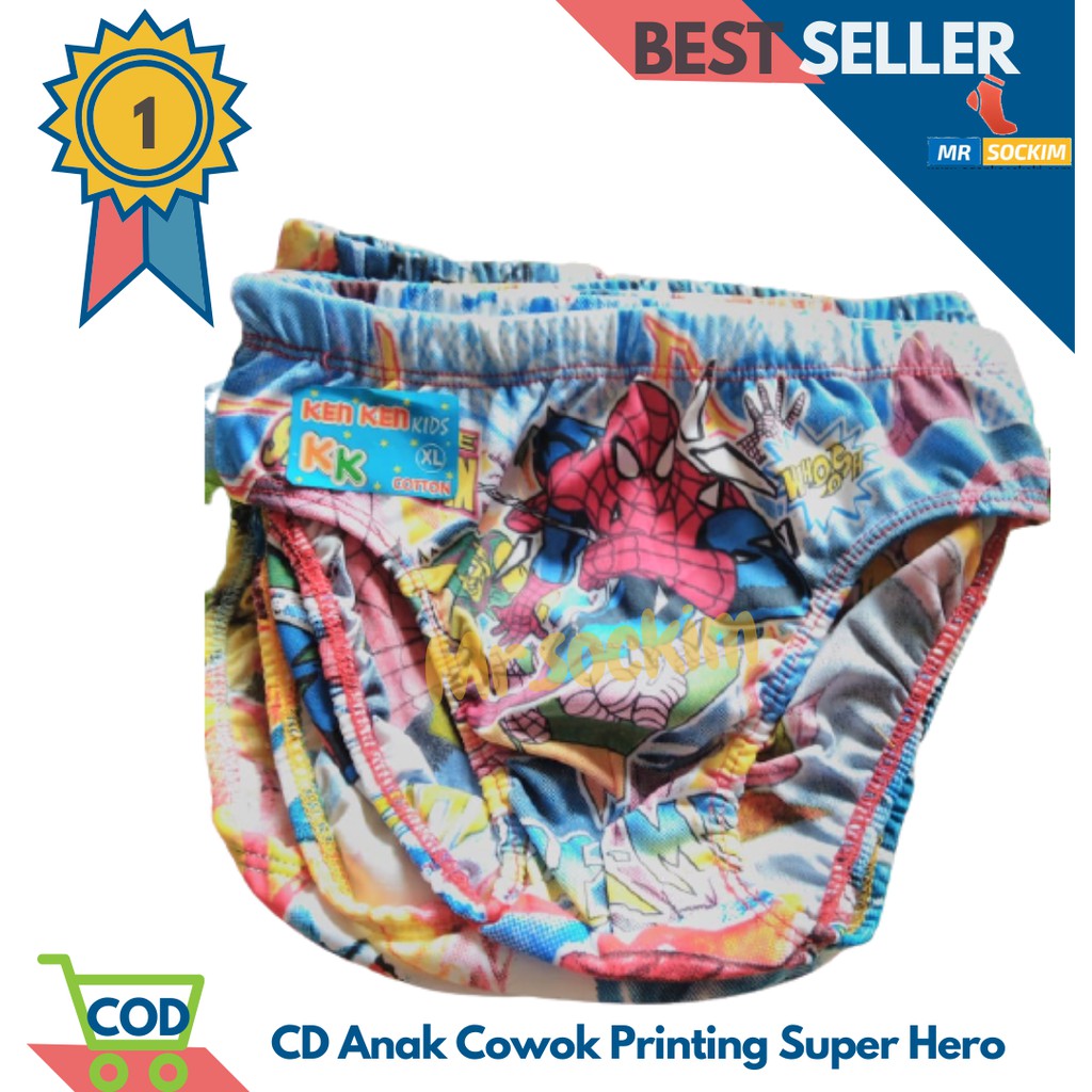 5 Pcs - Celana Dalam Anak Cowok Laki Laki full Printing karakter super hero (Usia 4-9 Tahun)