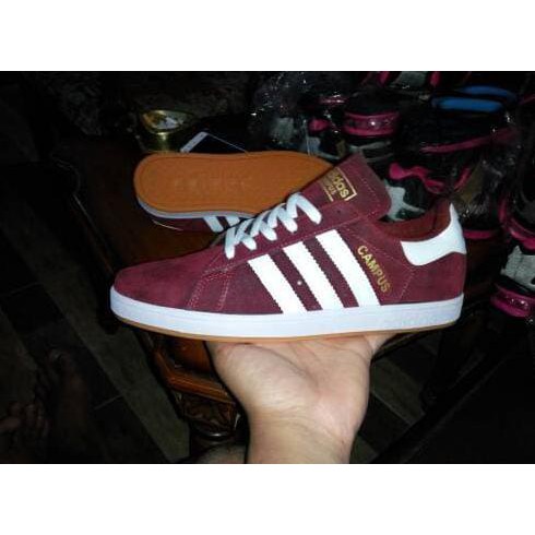 Sepatu Casual Pria Adidas Campus Grade Ori / Merah Maroon Putih