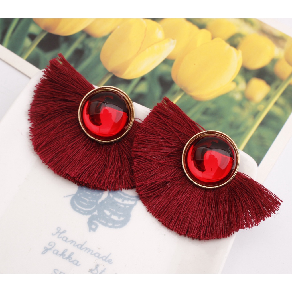 Eropa dan Amerika terkenal Bohemian nasional gaya rumbai anting-anting hand-woven bulat fashion stud