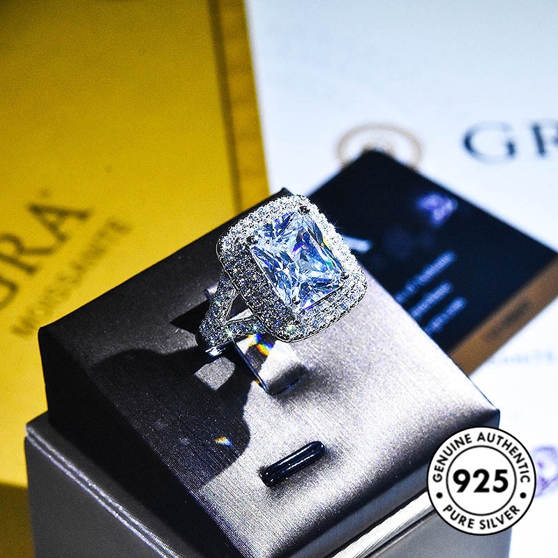 Cincin Berlian Bentuk Kotak Bahan S925 Silver
