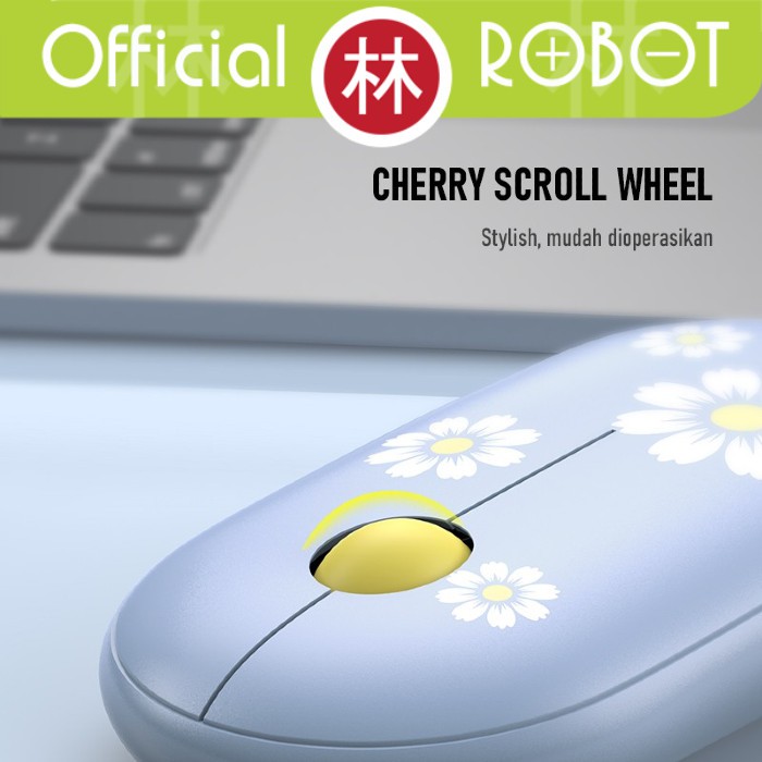 Robot M230 Wireless Mouse Silent Key Cherry Scroll Whell Motif Lucu