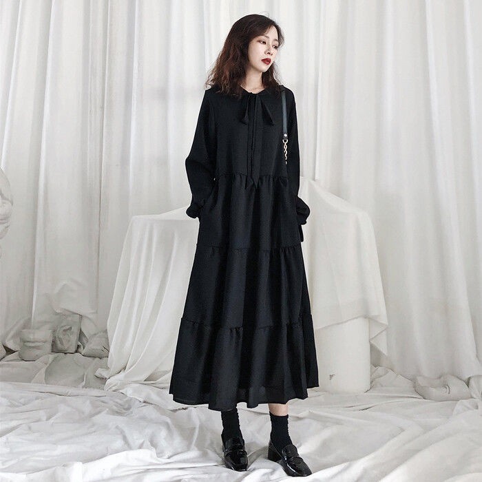 【impor】 Ruffle black dress wanita 2021 new style Prancis