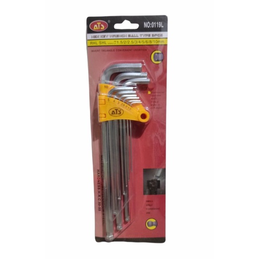 ATS kunci L set ballpoint 9pcs panjang hex ball point end ORIGINAL