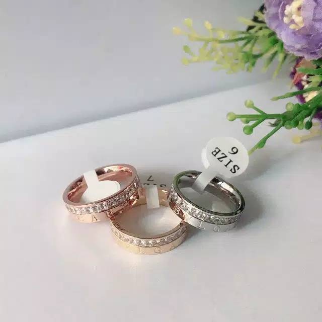 Cincin set 2 in 1 / cincin titanium anti karat / cincin wanita / cincin permata / cincin bvlgare