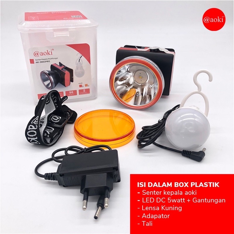 Aoki Senter Kepala 50W AK-3661PRO baterai lithium dapat diganti