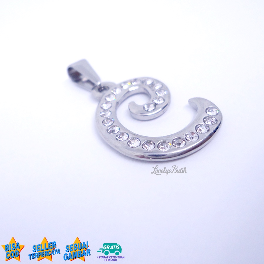 Lovelybutik Liontin Titanium Anti Karat Liontin Huruf C Klasik Silver Leontin Huruf C