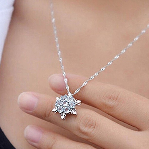 Kalung Rantai Lapis Silver 925 Liontin Snowflake Hias Cubic Zirconia Untuk Wanita