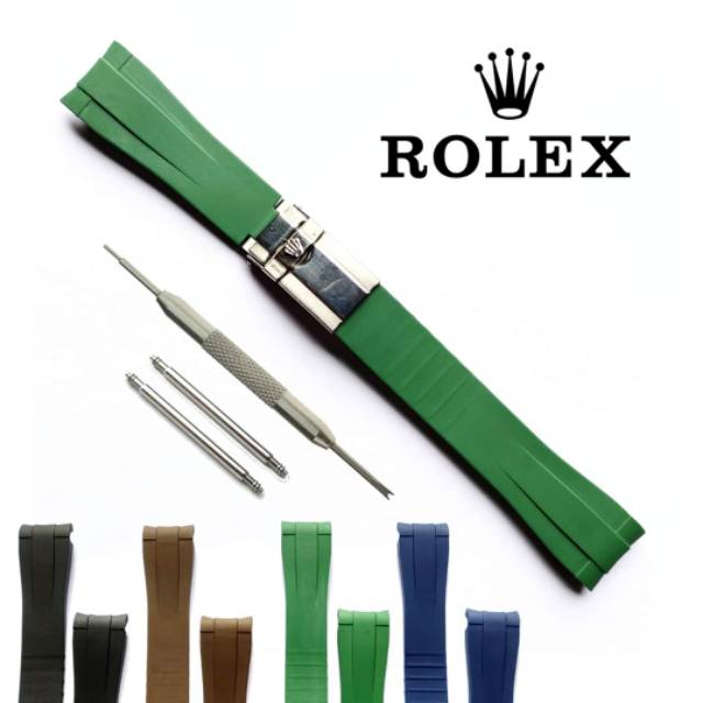 STRAP ROLEX TALI JAM ROLEX RUBBER FULL SET 20MM GREEN