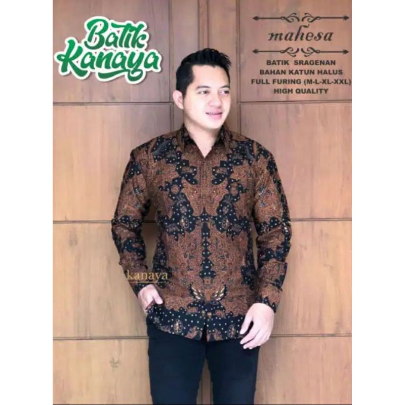 Kemeja Hem Batik Pria Lengan Panjang Mahesa Bahn Katun Halus Full Furing