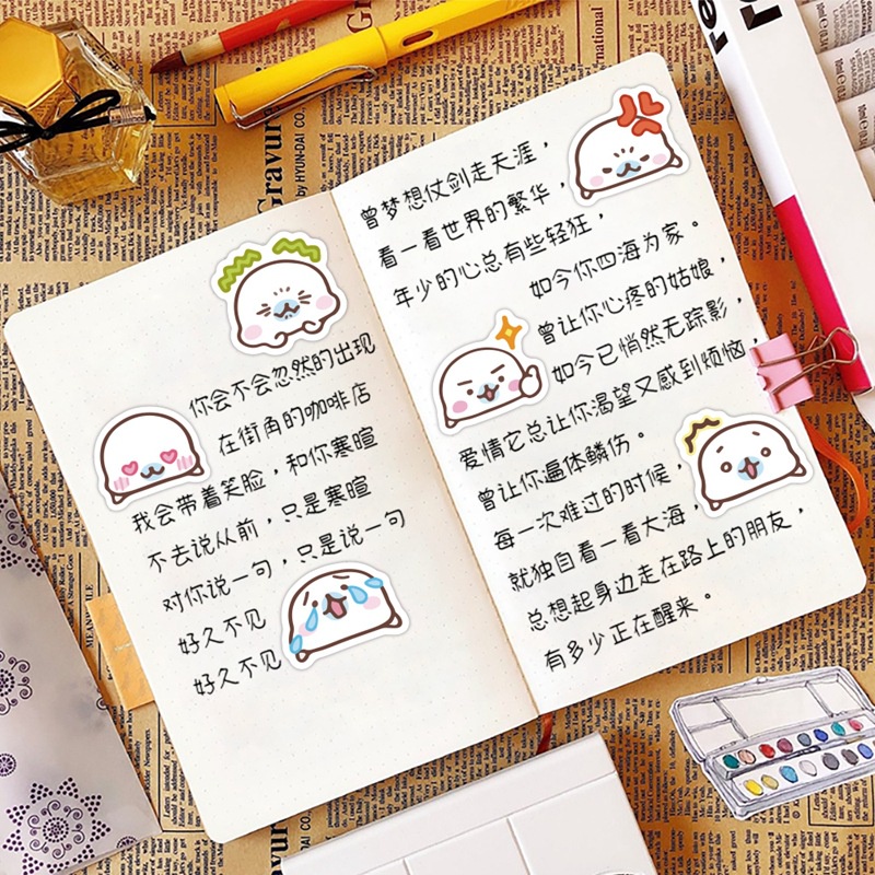 Mamegoma stiker lucu segel kecil Jurnal bahan Jepang Kartun ponsel case tangan Buku stiker Xiao Zhan