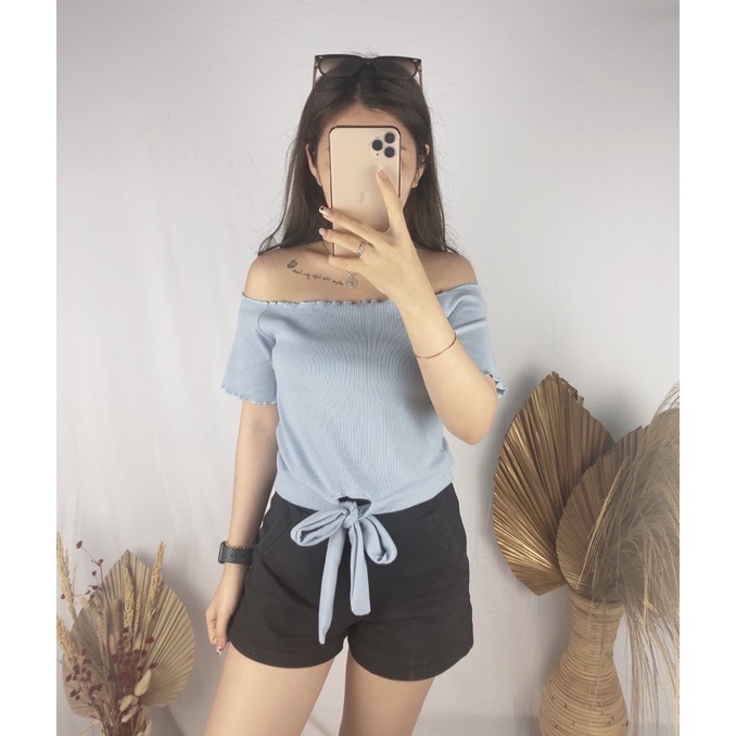 Yuka rib Crop Top | Bow crop top Grosir@43