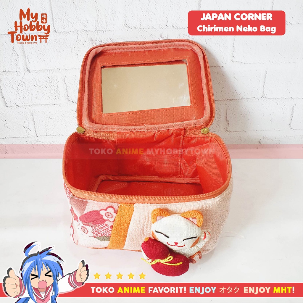 Tas Make Up Pouch Serbaguna Motif Kucing Neko Jepang Chirimen Japan