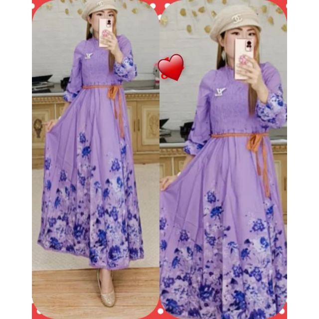 MAXI DRESS SMOK UNGU LILAC  KERUT BY SOIRA IMPORT k