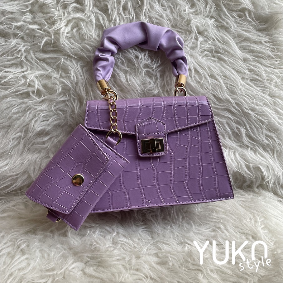 RUFFLE TRAPEZIUM BAG Tas Cantik Ruffle Trapezium Bag Wanita Cewek Perempuan - Mewah kerja ungu cokel